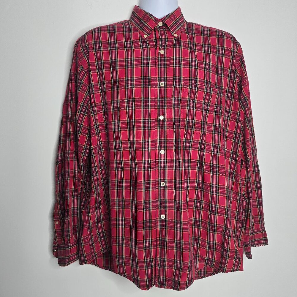 Brooks Brothers Shirt Mens Medium Red Black Plaid Sport Button Down Long Sleeves